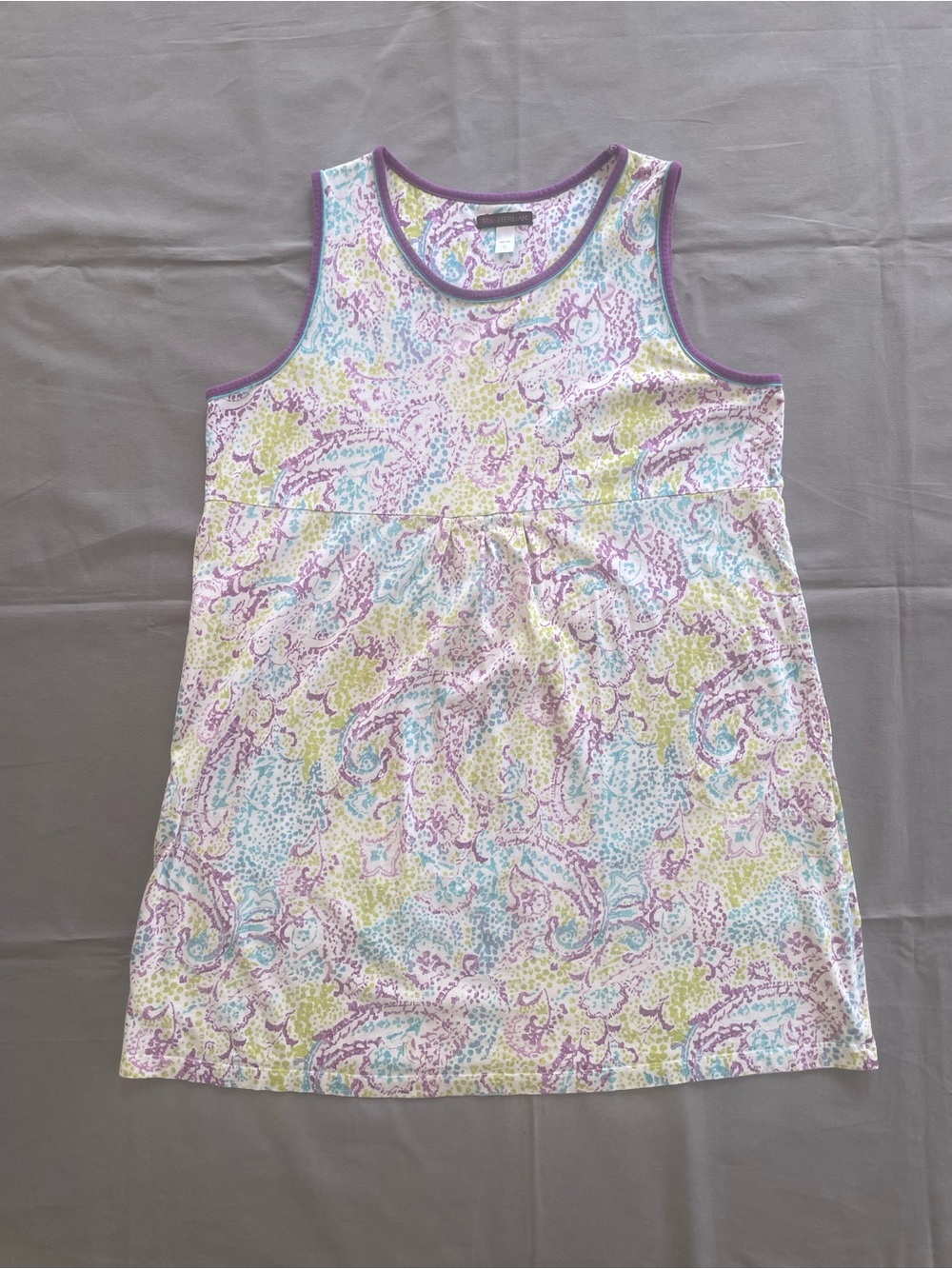 Stan Herman Women Short Sleeve Nightgown XL Cotton Tank Lounge Dress Paisley GUC